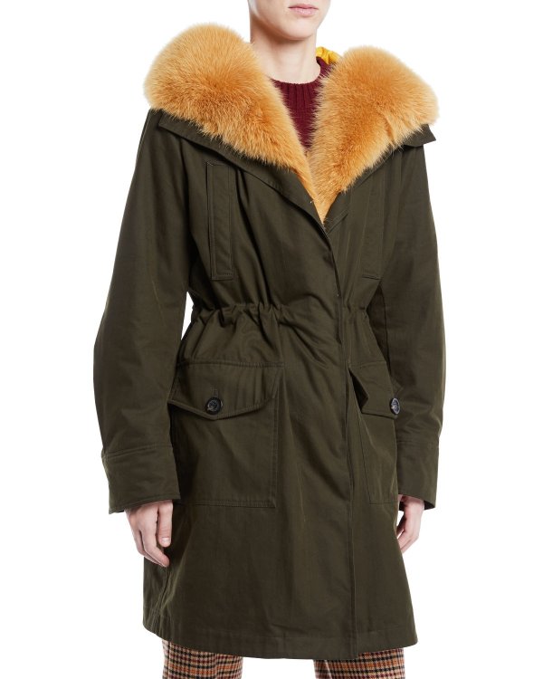 Hypolais Trench Coat w/ Fur LiningAspen, Colorado Pullover SweaterWool-Blend Check Ankle Pants