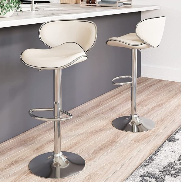 Signature Design by Ashley Pollzen Faux Leather 31.75" Adjustable Pub Height Contemporary Barstool, 2 Count, White