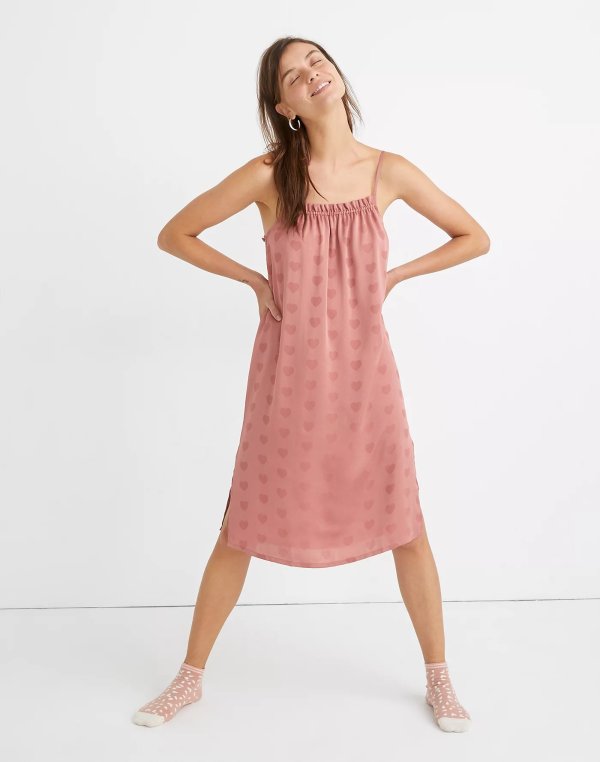 Heart Jacquard Side-Button Pajama Dress