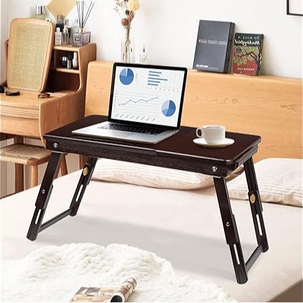 Dream Lify Lap Desk with Adjustable Height and Angle, Portable Desk for Laptop Bed Counch Table Bamboo Laptop Stand Foldable Leg for Notebook Computer Breakfast Reading Working, No Assembly, Dark Brown