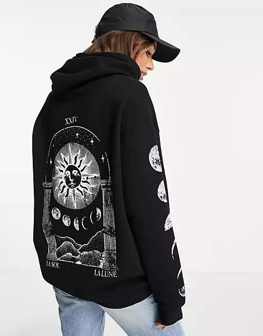 oversized hoodie with solstice back graphic in black