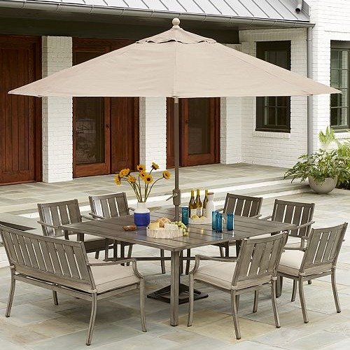 Wayland Outdoor Aluminum 8-Pc. Dining Set (64" Square Dining Table, 6 Dining Chairs & 1 Bench) with Sunbrella® Cushions, Created for Macy's