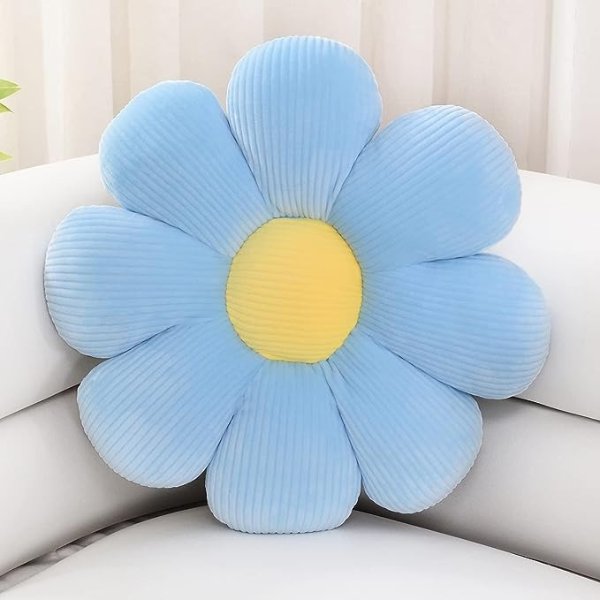Sioloc Flower Pillow,Flower Shaped Throw Pillow Butt Cushion Flower Floor Pillow,Seating Cushion,Cute Room Decor & Plush Pillow for Bedroom Sofa Chair(Blue,15.7" ), 1 Count (Pack of 1)