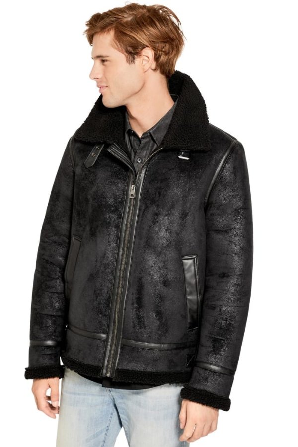 Wright Faux-Suede Aviator Jacket at Guess