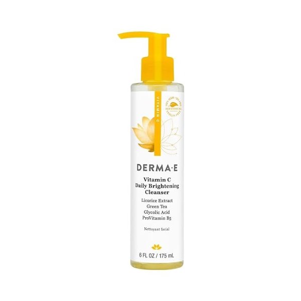 DERMA-E Vitamin C Cleanser - Daily Brightening Cleanser – Hydrating Face Wash to Even Out Skin Tone – Moisturizing Face Cleanser for a Radiant Glow, 6 fl oz