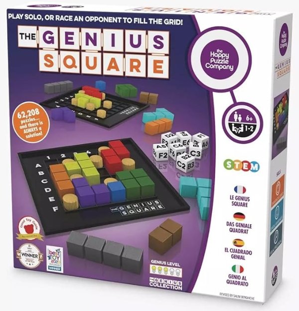 The Genius Square – Game of the Year Award Winner! 60000+ Solutions STEM Puzzle Game! Roll the Dice & Race Your Opponent to Fill The Grid by Using Different Shapes! Promotes Problem Solving Training