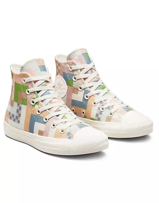 Chuck Taylor All Star Hi Crafted Folk jacquard sneakers in egret/pink clay