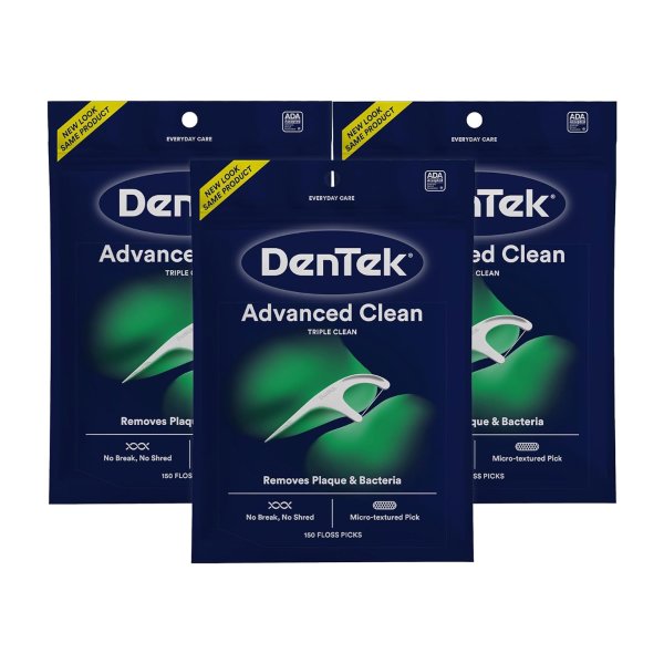 Triple Clean Advanced Clean Floss Picks, No Break & No Shred Floss, 150 Count, Pack of 3