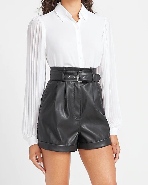 Super High Waisted Vegan Leather Belted Shorts