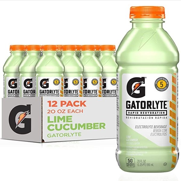 Gatorlyte Rapid Rehydration Electrolyte Beverage, Lime Cucumber, 20oz Bottles (12 Pack)