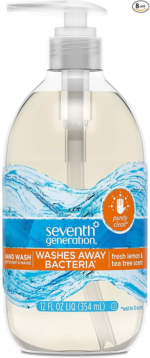 Seventh Generation Purely Clean Hand Wash Soap, Fresh Lemon and Tea Tree, 12 Fl Oz, Pack of 8