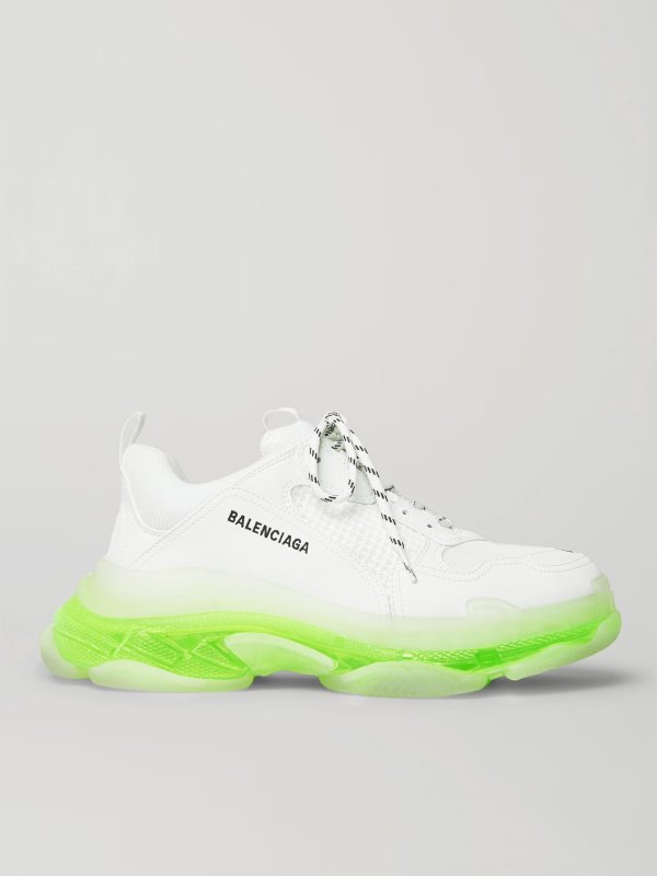 Triple S Clear Sole Mesh and Faux Leather Sneakers