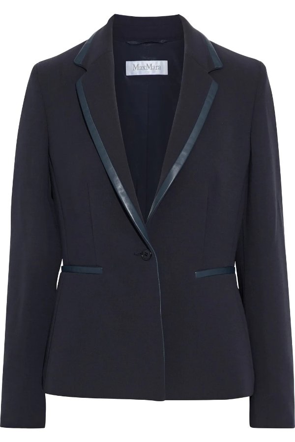 Palude leather-trimmed wool-blend crepe blazer
