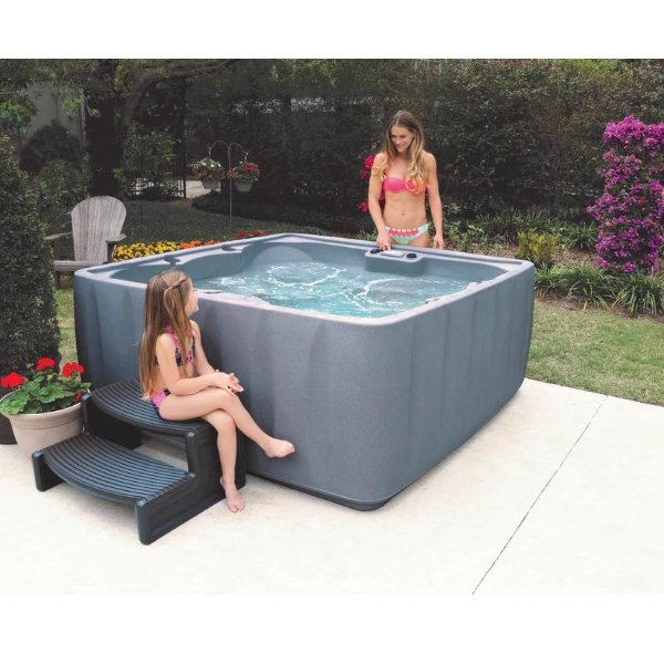 Elite 600 6-Person Plug and Play Hot Tub with 29 Stainless Jets, Ozone and LED Waterfall in Graystone