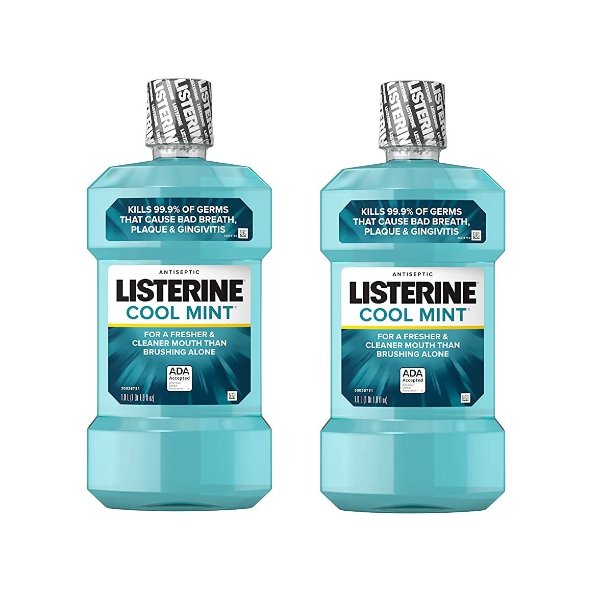 Cool Mint Antiseptic Mouthwash to Kill 99% of Germs that Cause Bad Breath, Plaque and Gingivitis, Cool Mint Flavor, 1 L (Pack of 2)