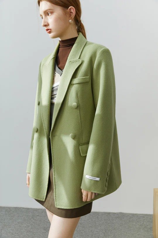 苹果绿羊毛西装外套