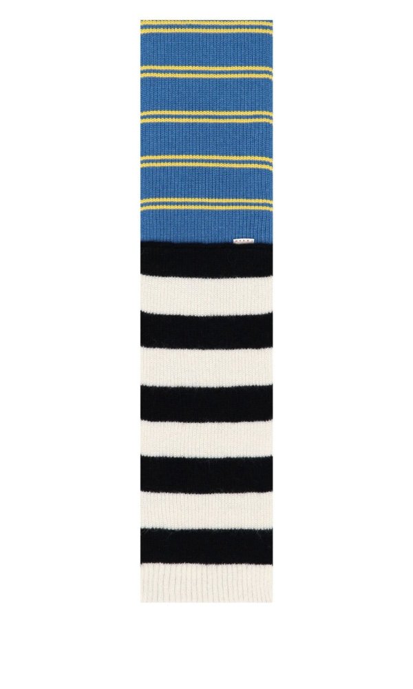 Logo M 条纹羊毛围巾
