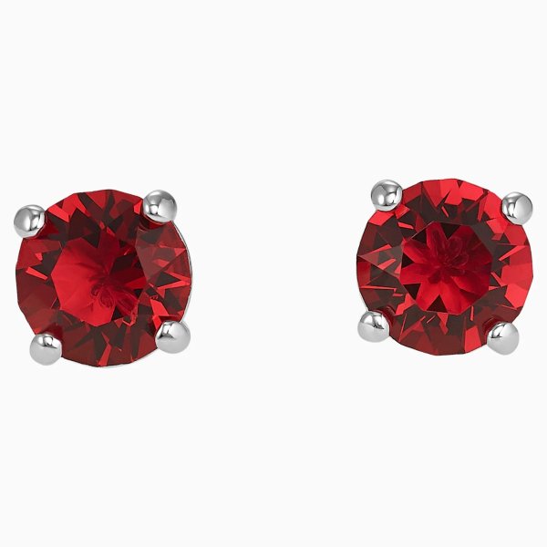 Attract Stud Pierced Earrings, Red, Rhodium plated by SWAROVSKI