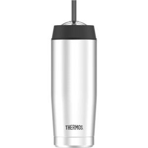 Thermos 16 Ounce Vacuum Insulated Cold Cup with Straw, Stainless Steel
