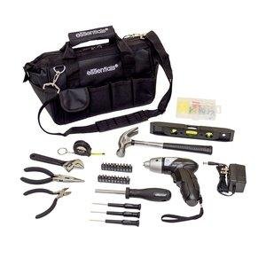 Essentials 34-Piece Around the House Tool Kit with Cordless Screwdriver, black