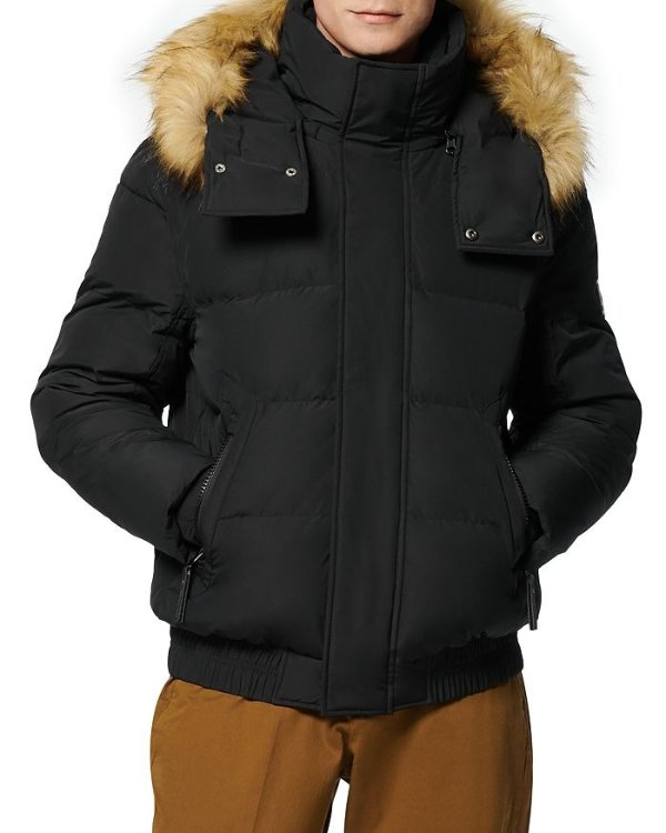 Umbra Faux Fur Trim Hooded 28" Bomber Puffer Jacket