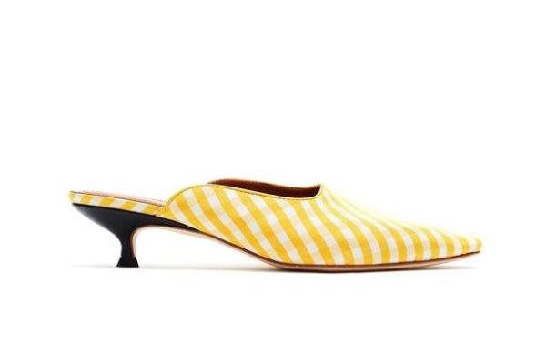 黄色格纹猫跟鞋