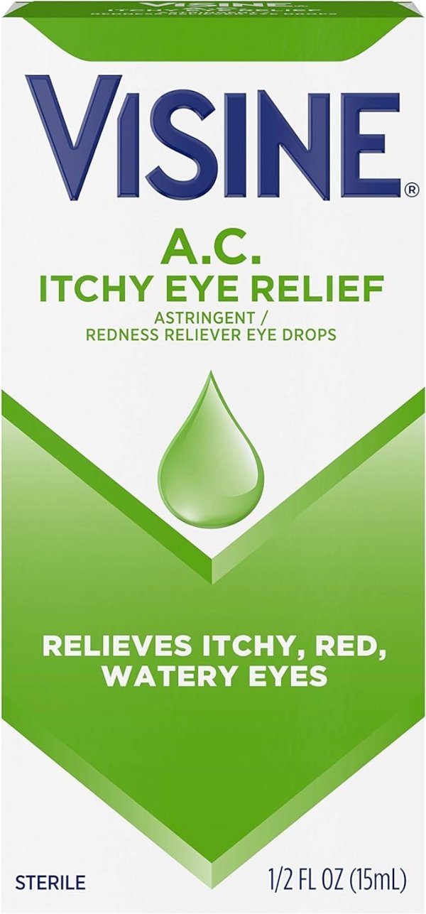 A.C. Itchy Eye Relief Eye Drops with Zinc Sulfate & Tetrahydrozoline HCl, Eye Drop Treatment with Redness Reliever & Astringent for Itchy, Red, Watery & Irritated Eyes, 0.5 fl. oz