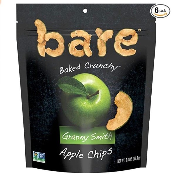 Natural Apple Chips, Granny Smith, Gluten Free + Baked, Multi Serve Bag - 3.4 Oz (Pack of 6)