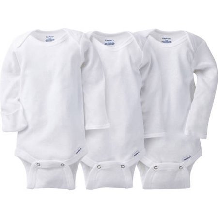 Newborn Baby Unisex White Long Sleeve Bodysuit, 3-Pack