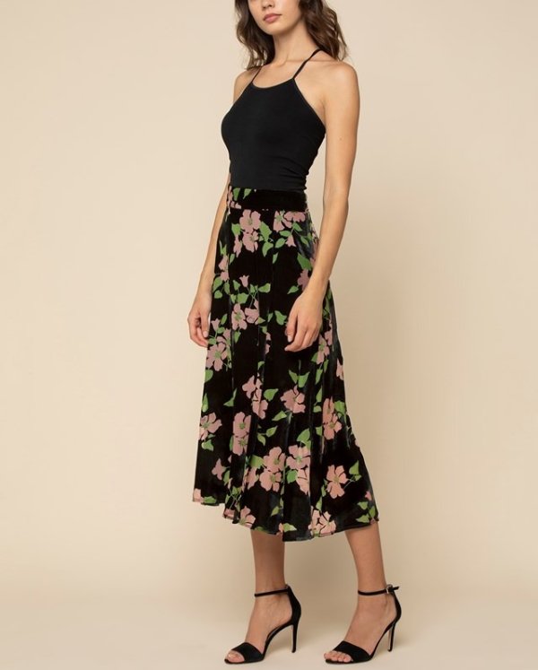 Falling Azalea Burnout Velvet Skirt