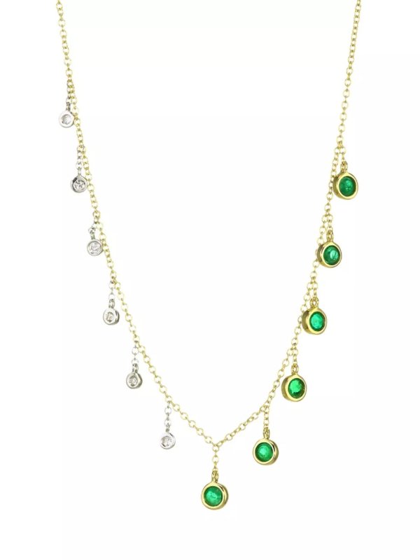 14K Yellow Gold, 14K White Gold & Emerald Diamond Charm Necklace
