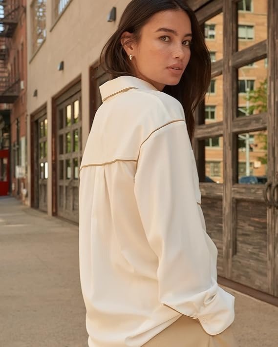 Women's Ivory Silky Button Down Shirt by @Coveteur