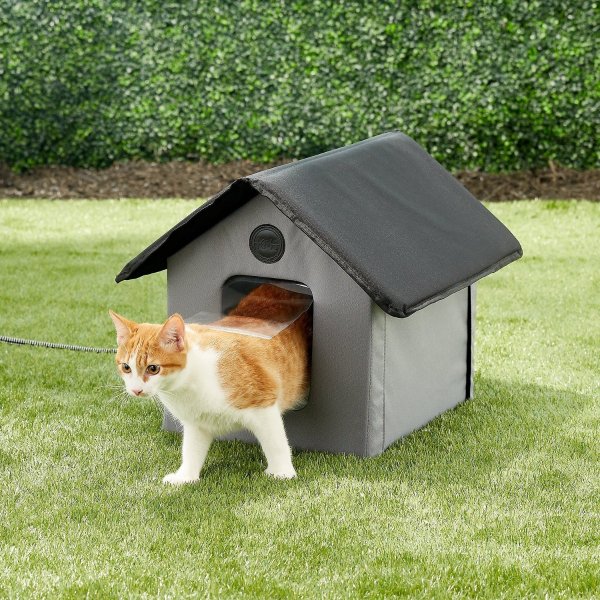 Outdoor Heated Kitty House, Gray/Black - Chewy.com