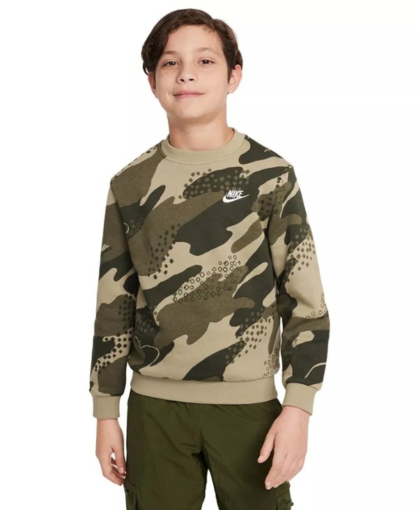 Big Kids Sportswear Club Fleece Camo-Print Sweatshirt