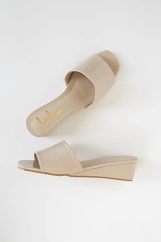 Chana Light Nude Patent Wedge Slide Sandals