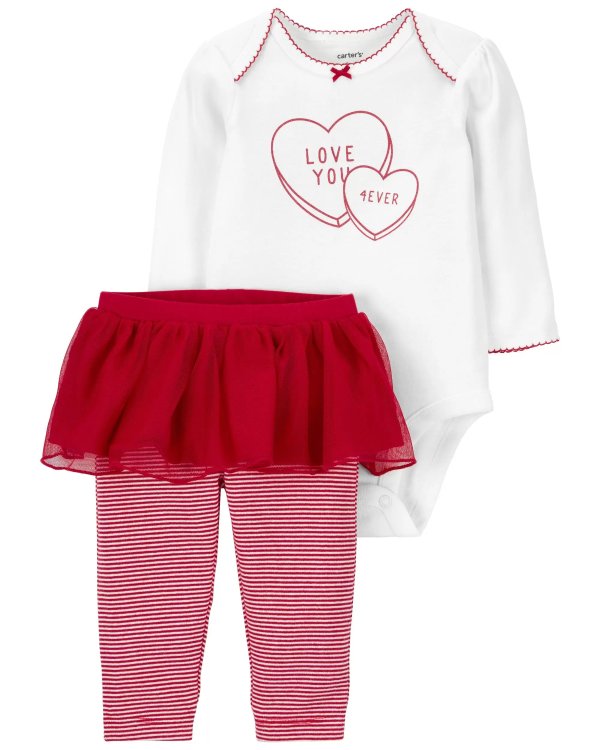 2-Piece Valentine's Day Bodysuit & Tutu Pant Set