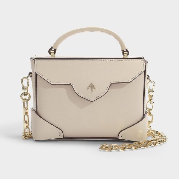 Micro Bold Bag with Top Handle and Chain in Light Beige Smooth Calf Leather