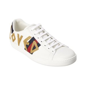GucciAce Loved Embroidered Leather Sneaker