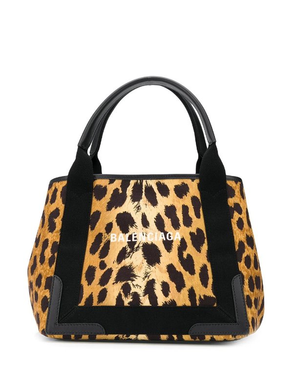 Navy Cabas S leopard-print tote