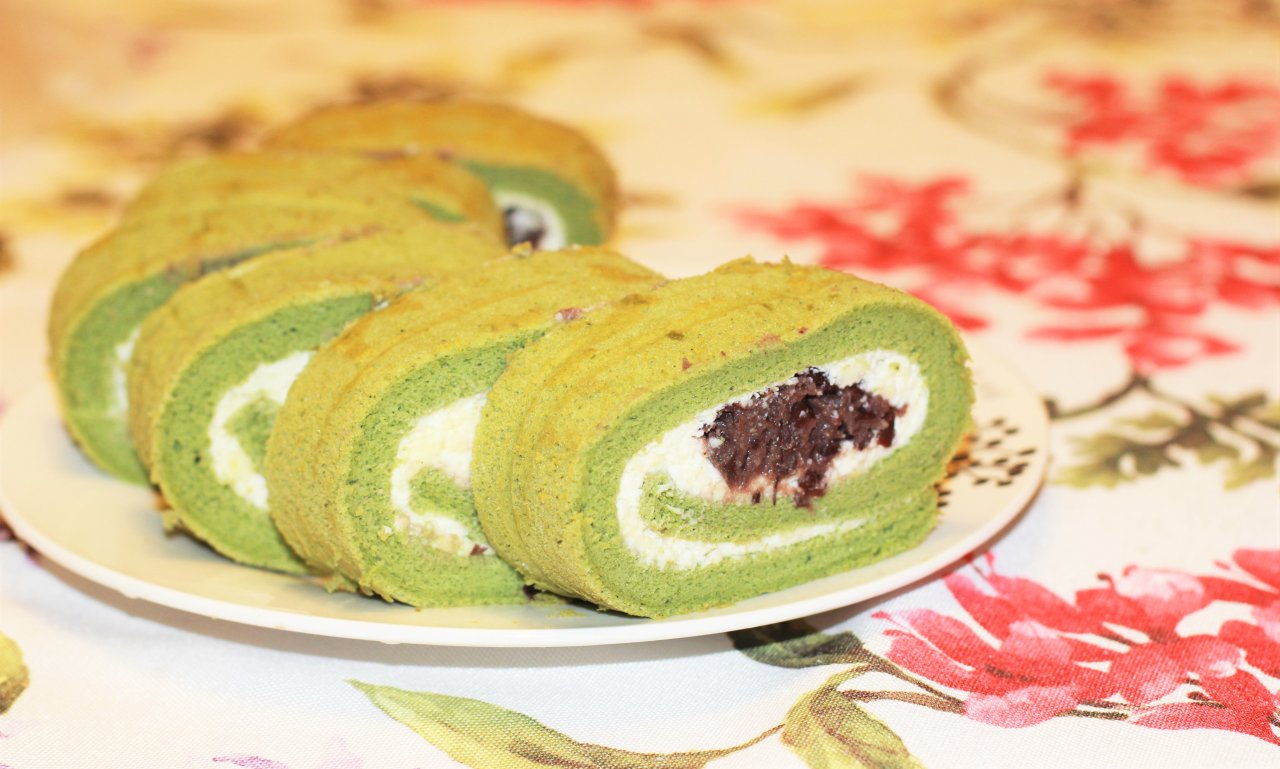 绿茶红豆🌰卡司达酱蛋糕卷