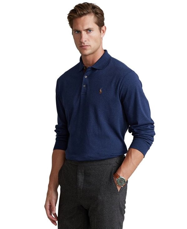 Men's Classic-Fit Long Sleeve Soft Cotton Polo Shirt