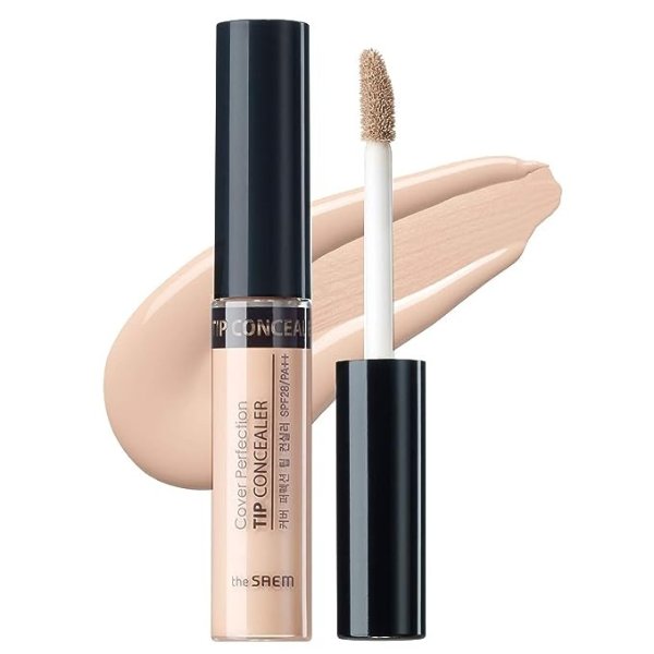 [the SAEM] Cover Perfection Tip Concealer SPF28 PA++ 6.5g #1.5 Natural Beige - - High Adhesive Concealer without Clumping and Cracking, Covers Blemishes, Freckles and Dark Circles