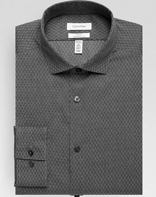 Infinite Non-Iron Charcoal Geometric Slim Fit Dress Shirt