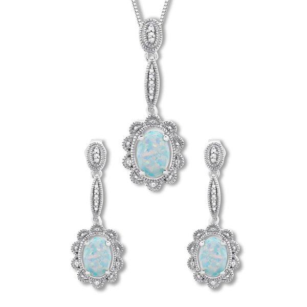 Lab-Created Opal Boxed Set 1/20 ct tw Diamonds Sterling Silver|Kay