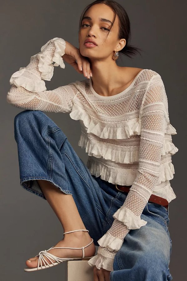 By Anthropologie Ruffle Sweater