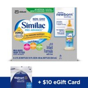 Free $10 Walmart eGift Card with purchase of Similac Pro-Advance Infant Formula with 2’-FL HMO for Immune Support, Ready to Feed Newborn Bottles, 2 fl oz (Pack of 48)