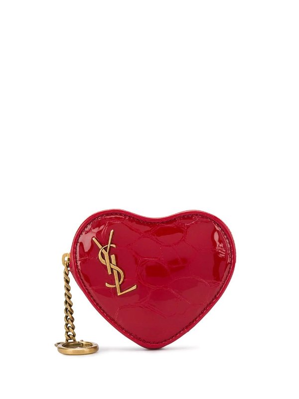 crocodile-embossed heart-shaped coin purse