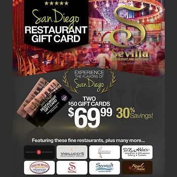 San Diego Restaurant Two $50 Gift Cards
