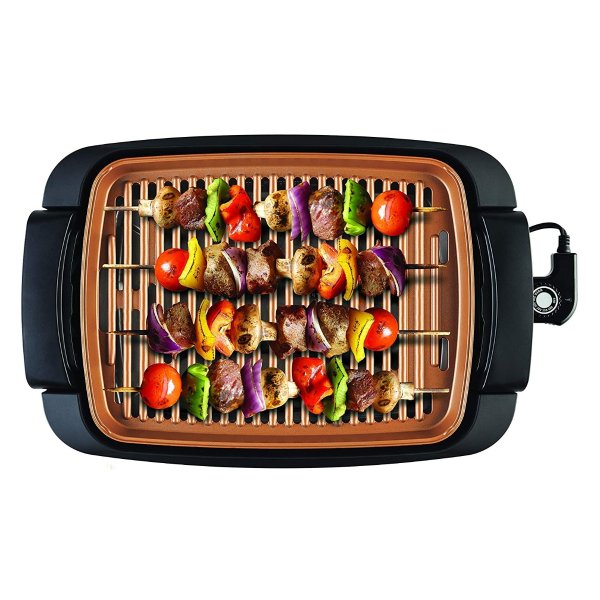 Indoor Smokeless Grill, 12 x 16 Inch Copper Titanium Coated Nonstick Cooking Surface