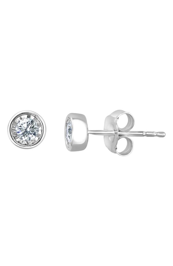 Sterling Silver Bright Cut Round Diamond Stud Earrings - 0.18 ctw